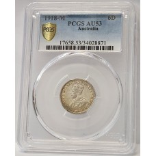 AUSTRALIA 1918 . SIXPENCE . PCGS AU53 AUSTRALIA 1918 . SIXPENCE . PCGS AU53